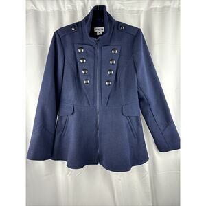 Celebrity Pink Double Breasted Military peacoat jacket coat Navy Blue Size Large